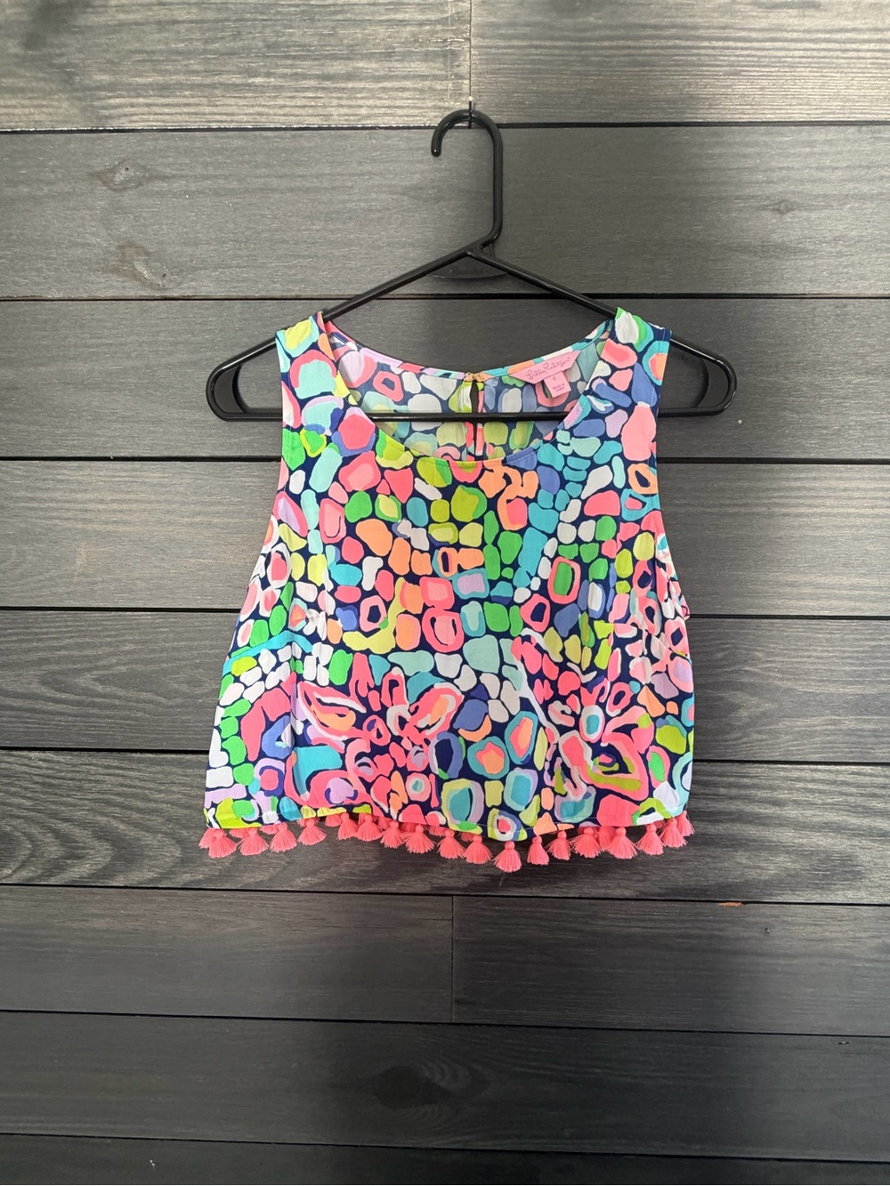 Lilly Pulitzer Neon Multi-Color Pom-Trim Cropped Tank